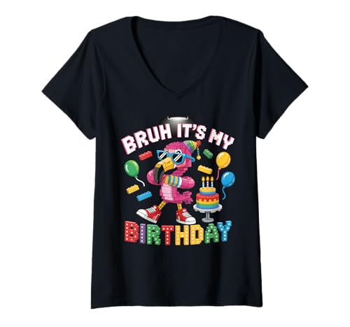 Damen Flamingo Master Builder Blocks Bricks Bruh Es ist Mein Geburtstag T-Shirt mit V-Ausschnitt Damen Flamingo Master Builder Blocks Bricks Bruh Es ist Mein Geburtstag T-Shirt mit V-Ausschnitt von Birthday Girl Boy Bruh Its My Birthday Decorations