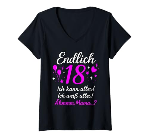 Damen Endlich 18 Ich Kann Alles Ich Weiß Alles T-Shirt mit V-Ausschnitt Damen Endlich 18 Ich Kann Alles Ich Weiß Alles T-Shirt mit V-Ausschnitt von Birthday Girl Club 18