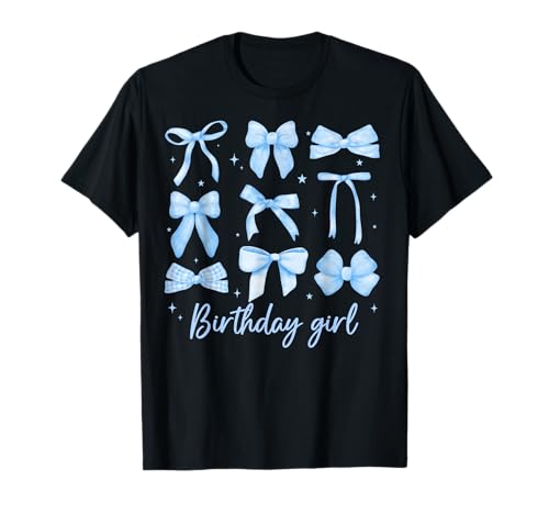 Geburtstag Mädchen Kokette Lustig Geburtstag Mädchen Blau Kokette Schleife T-Shirt von Birthday Girl Coquette Bow