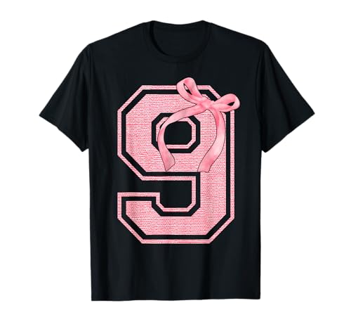 Geburtstag Mädchen Rosa Kokette Schleife 9 Jahre alt Ästhetisches Mädchen T-Shirt von Birthday Girl Coquette Bow