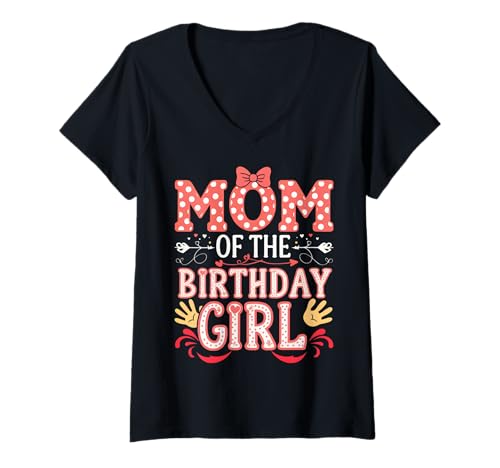 Damen Papa und Mama vom Geburtstagskind Netter Familiengeburtstag T-Shirt mit V-Ausschnitt von Birthday Girl Pink Family Party Matching