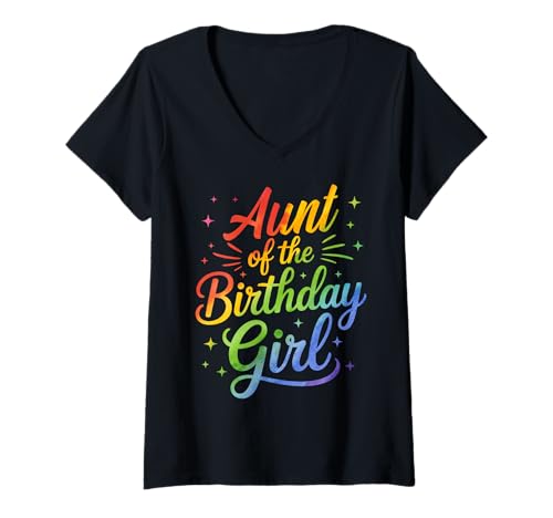 Damen Tante des Geburtstags Batikfärbung, bunt, passende Familie T-Shirt mit V-Ausschnitt Damen Tante des Geburtstags Batikfärbung, bunt, passende Familie T-Shirt mit V-Ausschnitt von Birthday Girl Tie Dye Matching Family Outfit Squad