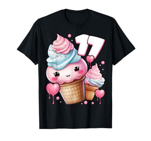 17. Geburtstag Mädchen 17 Jahre, Eiscreme, Nummer 17 T-Shirt von Birthday Girl by Content Design Studio