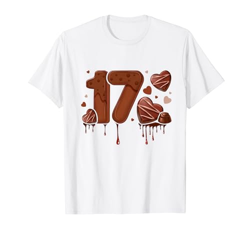 17. Geburtstag Mädchen 17 Jahre, Schokolade und Nummer 17 T-Shirt von Birthday Girl by Content Design Studio