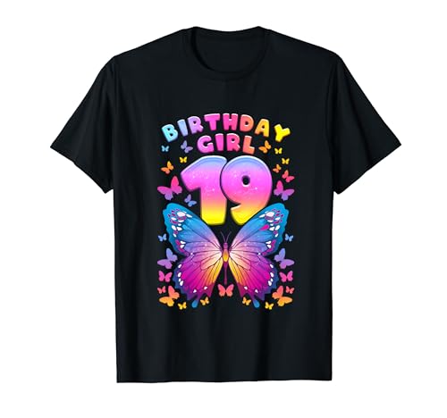 19. Geburtstag, Mädchen 19 Jahre, Schmetterling, Nummer 19 T-Shirt von Birthday Girl by Content Design Studio