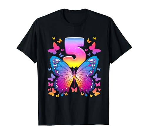 5. Geburtstag, Mädchen 5 Jahre, Schmetterling, Nummer 5 T-Shirt von Birthday Girl by Content Design Studio