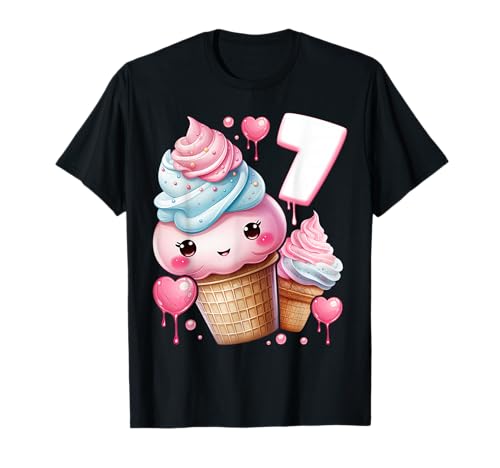 7. Geburtstag Mädchen 7 Jahre, Eiscreme, Nummer 7 T-Shirt von Birthday Girl by Content Design Studio
