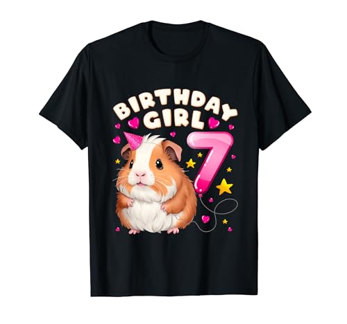 7. Geburtstag Mädchen 7 Jahre, Meerschweinchen T-Shirt von Birthday Girl by Content Design Studio