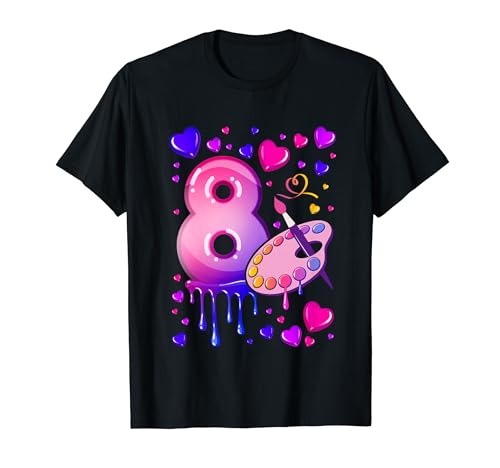 8. Geburtstag, Mädchen 8 Jahre, Malerei, Nummer 8 T-Shirt von Birthday Girl by Content Design Studio