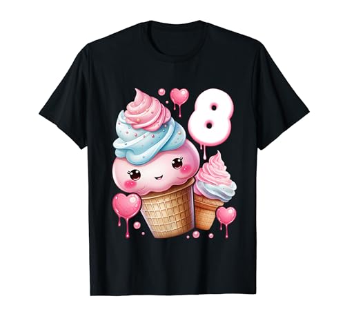 8. Geburtstag Mädchen 8 Jahre, Eiscreme, Nummer 8 T-Shirt von Birthday Girl by Content Design Studio