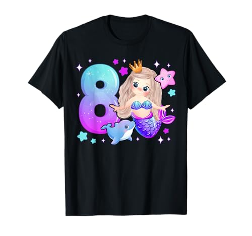 8. Geburtstag Mädchen 8 Jahre, Meerjungfrau, Nummer 8 T-Shirt von Birthday Girl by Content Design Studio