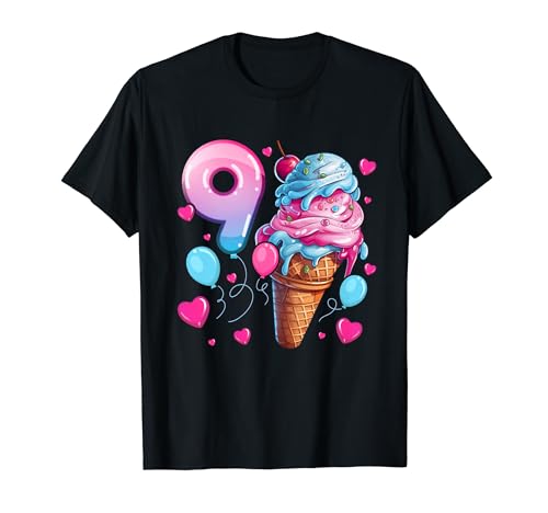 9. Geburtstag Mädchen 9 Jahre, Eiscreme, Nummer 9 T-Shirt von Birthday Girl by Content Design Studio