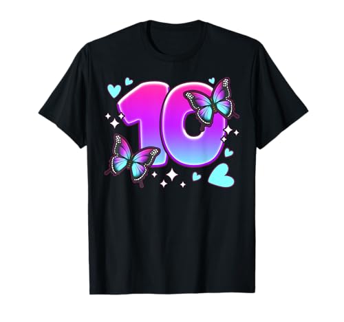 Geburtstag Mädchen 10 Jahre, Schmetterlinge und Nummer 10 T-Shirt von Birthday Girl by Content Design Studio