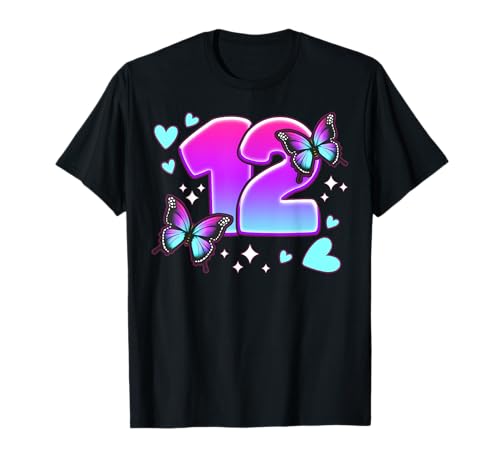 Geburtstag Mädchen 12 Jahre, Schmetterlinge und Nummer 12 T-Shirt von Birthday Girl by Content Design Studio