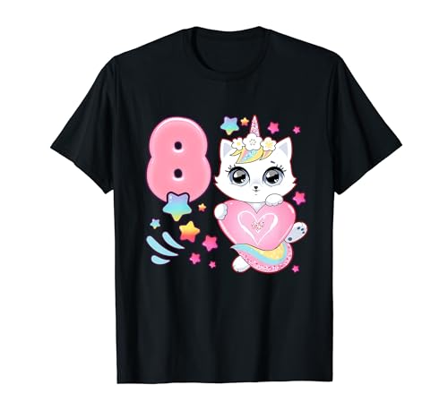 Geburtstag Mädchen 8 Jahre, Katze, Einhorn, 8. Geburtstag T-Shirt von Birthday Girl by Content Design Studio