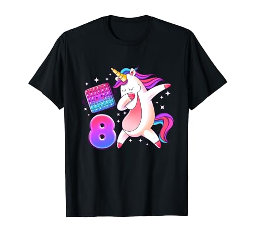 Geburtstag Mädchen 8 Jahre alt, Pop it, Einhorn, Nummer 8 T-Shirt von Birthday Girl by Content Design Studio