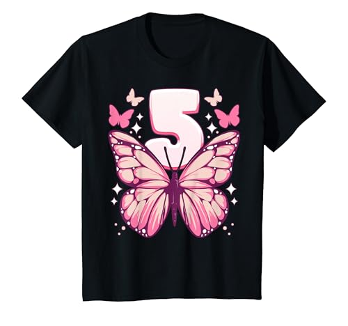 Kinder Geburtstag Mädchen 5 Jahre, Schmetterlinge und Nummer 5 T-Shirt Kinder Geburtstag Mädchen 5 Jahre, Schmetterlinge und Nummer 5 T-Shirt von Birthday Girl by Content Design Studio