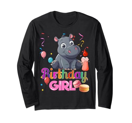 Geburtstag Mädchen Regenbogen Nilpferd Geburtstag Nilpferd Party Familie Langarmshirt von Birthday Girl hippo