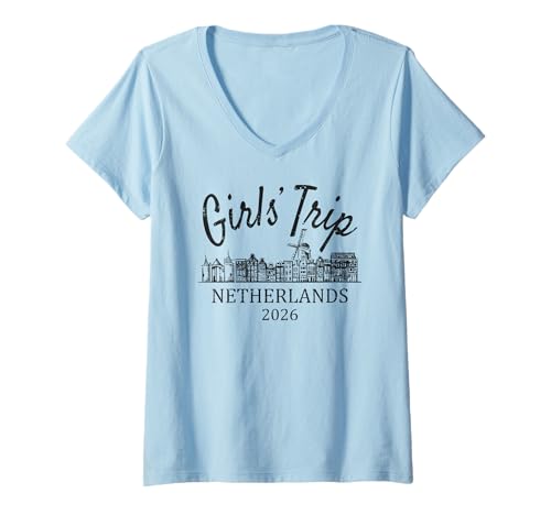Damen Mädchenreise Niederlande 2026 | Girls Travel Vacation T-Shirt mit V-Ausschnitt von Birthday Girls' Trip