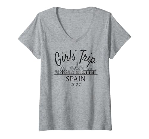 Damen Mädchenreise Spanien 2027 | Mädchen Reisen Urlaub T-Shirt mit V-Ausschnitt von Birthday Girls' Trip