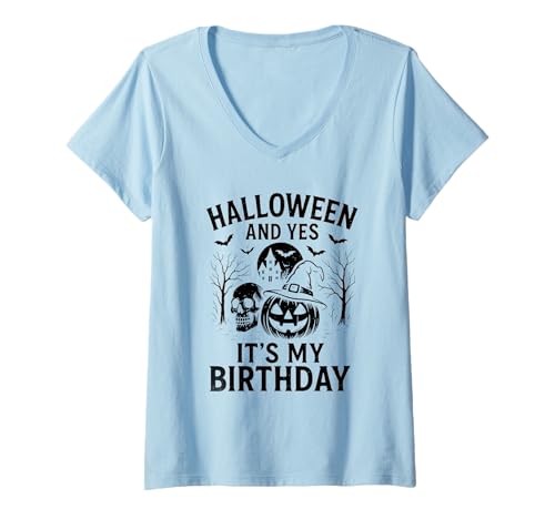 Damen Halloween Birthday T-Shirt mit V-Ausschnitt Damen Halloween Birthday T-Shirt mit V-Ausschnitt von Birthday Halloween