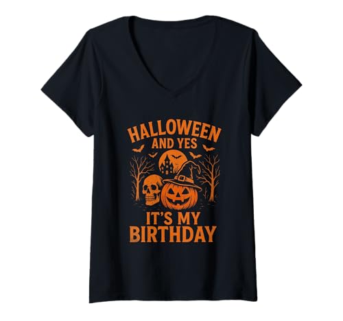Damen Halloween Birthday T-Shirt mit V-Ausschnitt Damen Halloween Birthday T-Shirt mit V-Ausschnitt von Birthday Halloween