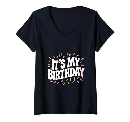 Damen Es ist Zeit für Meine Geburtstagsparty, Spaß zu feiern T-Shirt mit V-Ausschnitt Damen Es ist Zeit für Meine Geburtstagsparty, Spaß zu feiern T-Shirt mit V-Ausschnitt von Birthday Joyful Celebrations and Festive Apparel