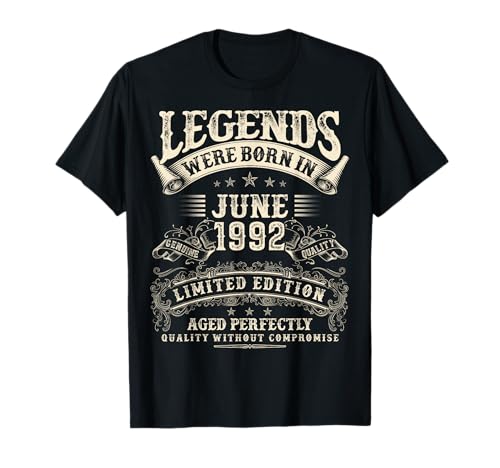 Retro 33. Geburtstag Geschenke für Männer 33 Jahre alt Juni 1992 T-Shirt von Birthday June Gifts For Legendary Men Apparel