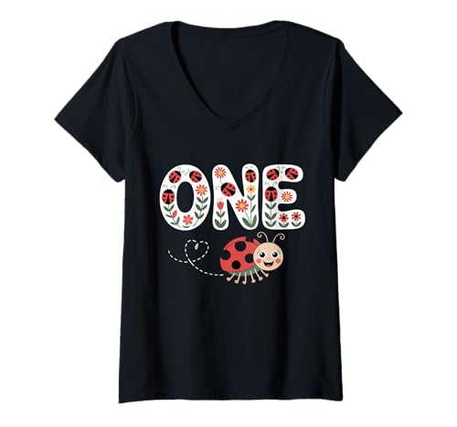 Damen Dieser Marienkäfer ist 1 Jahre alt 1. Geburtstag Mädchen Familie T-Shirt mit V-Ausschnitt Damen Dieser Marienkäfer ist 1 Jahre alt 1. Geburtstag Mädchen Familie T-Shirt mit V-Ausschnitt von Birthday LadyBug