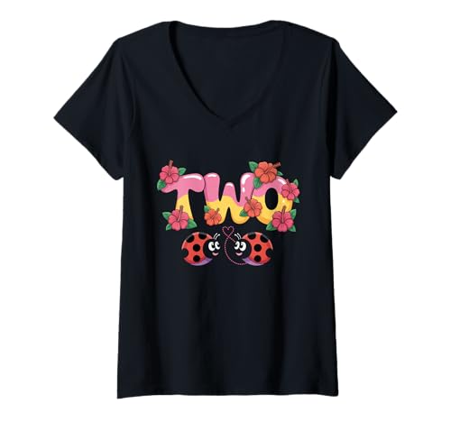 Damen Dieser Marienkäfer ist 2 Jahre alt, zum 2. Geburtstag, Mädchen, Familie T-Shirt mit V-Ausschnitt Damen Dieser Marienkäfer ist 2 Jahre alt, zum 2. Geburtstag, Mädchen, Familie T-Shirt mit V-Ausschnitt von Birthday LadyBug