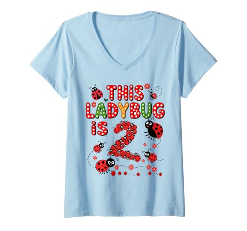 Damen Dieser Marienkäfer ist 2 Jahre alt, zum 2. Geburtstag, Mädchen, Familie T-Shirt mit V-Ausschnitt Damen Dieser Marienkäfer ist 2 Jahre alt, zum 2. Geburtstag, Mädchen, Familie T-Shirt mit V-Ausschnitt von Birthday LadyBug