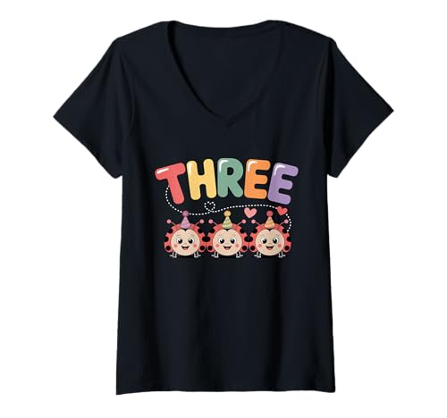 Damen Dieser Marienkäfer ist 3 Jahre alt, zum 3. Geburtstag, Mädchen, Familie T-Shirt mit V-Ausschnitt von Birthday LadyBug