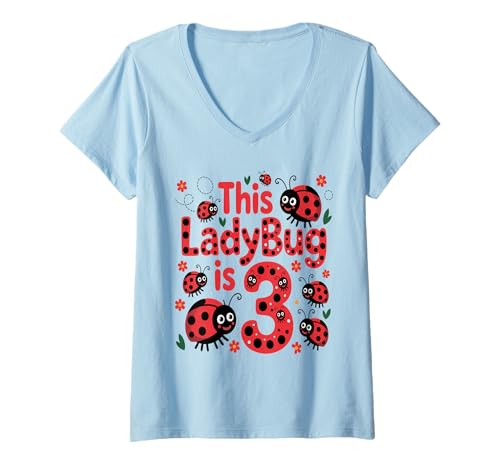 Damen Dieser Marienkäfer ist 3 Jahre alt, zum 3. Geburtstag, Mädchen, Familie T-Shirt mit V-Ausschnitt Damen Dieser Marienkäfer ist 3 Jahre alt, zum 3. Geburtstag, Mädchen, Familie T-Shirt mit V-Ausschnitt von Birthday LadyBug