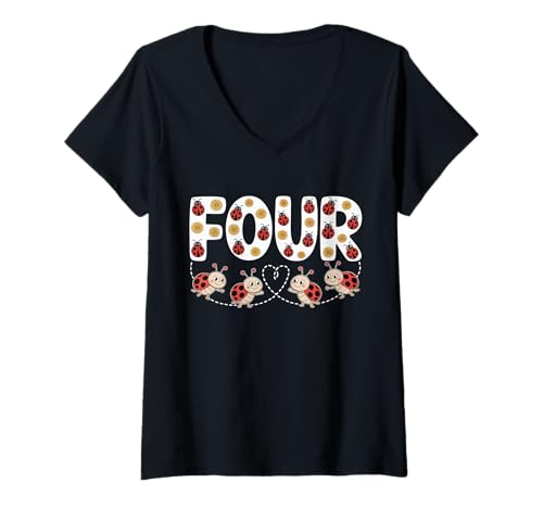 Damen Dieser Marienkäfer ist 4 Jahre alt 4. Geburtstag Mädchen Familie T-Shirt mit V-Ausschnitt Damen Dieser Marienkäfer ist 4 Jahre alt 4. Geburtstag Mädchen Familie T-Shirt mit V-Ausschnitt von Birthday LadyBug