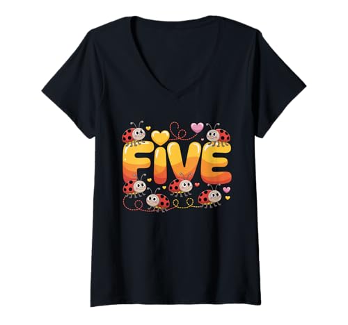 Damen Dieser Marienkäfer ist 5 Jahre alt, 5. Geburtstag, Mädchen, Familie T-Shirt mit V-Ausschnitt Damen Dieser Marienkäfer ist 5 Jahre alt, 5. Geburtstag, Mädchen, Familie T-Shirt mit V-Ausschnitt von Birthday LadyBug