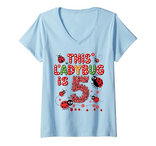 Damen Dieser Marienkäfer ist 5 Jahre alt, 5. Geburtstag, Mädchen, Familie T-Shirt mit V-Ausschnitt Damen Dieser Marienkäfer ist 5 Jahre alt, 5. Geburtstag, Mädchen, Familie T-Shirt mit V-Ausschnitt von Birthday LadyBug