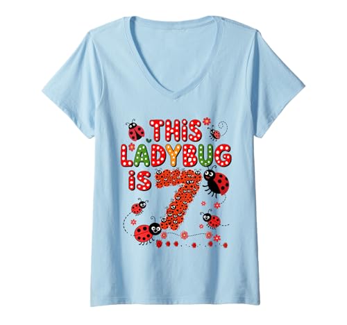 Damen Dieser Marienkäfer ist 7 Jahre alt, 7. Geburtstag, Mädchen, Familie T-Shirt mit V-Ausschnitt Damen Dieser Marienkäfer ist 7 Jahre alt, 7. Geburtstag, Mädchen, Familie T-Shirt mit V-Ausschnitt von Birthday LadyBug