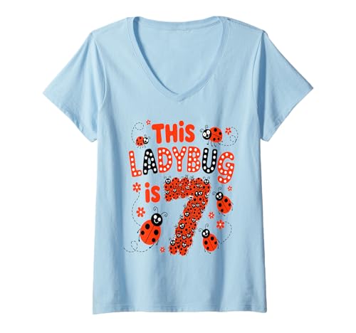 Damen Dieser Marienkäfer ist 7 Jahre alt, 7. Geburtstag, Mädchen, Familie T-Shirt mit V-Ausschnitt Damen Dieser Marienkäfer ist 7 Jahre alt, 7. Geburtstag, Mädchen, Familie T-Shirt mit V-Ausschnitt von Birthday LadyBug
