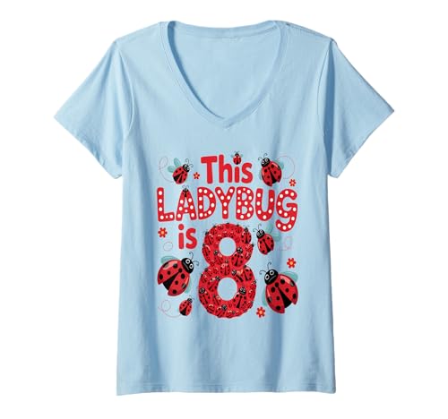 Damen Dieser Marienkäfer ist 8 Jahre alt, 8. Geburtstag, Mädchen, Familie T-Shirt mit V-Ausschnitt Damen Dieser Marienkäfer ist 8 Jahre alt, 8. Geburtstag, Mädchen, Familie T-Shirt mit V-Ausschnitt von Birthday LadyBug