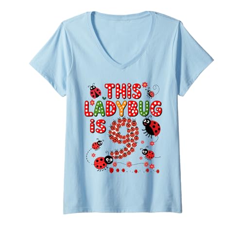 Damen Dieser Marienkäfer ist 9 Jahre alt, 9. Geburtstag, Mädchen, Familie T-Shirt mit V-Ausschnitt Damen Dieser Marienkäfer ist 9 Jahre alt, 9. Geburtstag, Mädchen, Familie T-Shirt mit V-Ausschnitt von Birthday LadyBug
