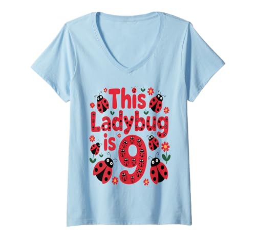 Damen Dieser Marienkäfer ist 9 Jahre alt, 9. Geburtstag, Mädchen, Familie T-Shirt mit V-Ausschnitt Damen Dieser Marienkäfer ist 9 Jahre alt, 9. Geburtstag, Mädchen, Familie T-Shirt mit V-Ausschnitt von Birthday LadyBug