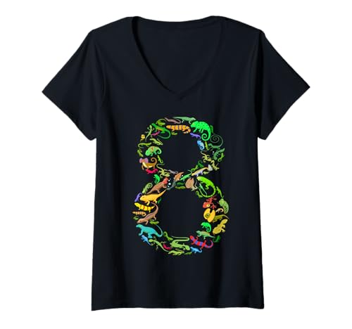 Damen 8. Geburtstag Eidechse Reptil Geburtstagsparty 8 Jahre alt 8 T-Shirt mit V-Ausschnitt Damen 8. Geburtstag Eidechse Reptil Geburtstagsparty 8 Jahre alt 8 T-Shirt mit V-Ausschnitt von Birthday Lizard Party