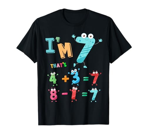 Mathe-Outfit zum 7. Geburtstag, Geschenkidee für Kinder und 7-jährige Zahlen T-Shirt von Birthday Maths Number Ideas 7 Year Old Girl & Boy