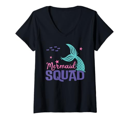 Damen Mermaid Squad Funny Cute Girls Birthday Squad Mermaid Tail T-Shirt mit V-Ausschnitt von Birthday Mermaid Family Matching Party Squad Gifts