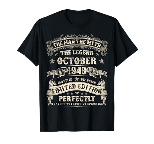 Oktober 1948 77. Geburtstag 77 Jahre alt Geburtstagsgeschenk für Männer T-Shirt von Birthday October Retro Gifts For Men And Women