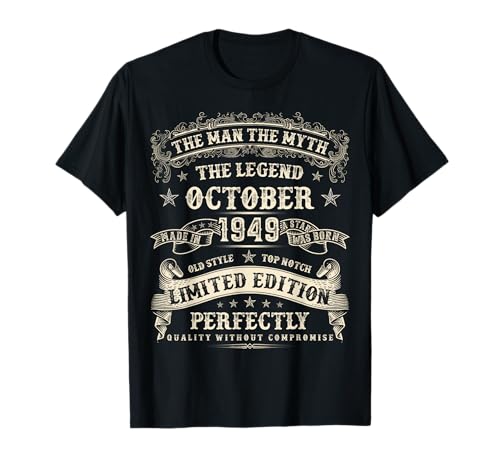 Oktober 1949 76. Geburtstag 76 Jahre alt Geburtstagsgeschenk für Männer T-Shirt von Birthday October Retro Gifts For Men And Women