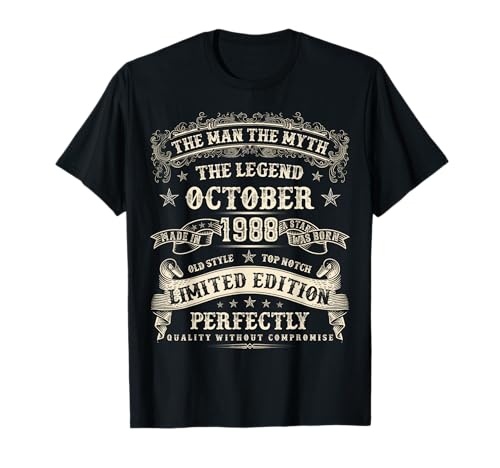 Oktober 1988 37. Geburtstag 37 Jahre alt Geburtstagsgeschenk für Männer T-Shirt Oktober 1988 37. Geburtstag 37 Jahre alt Geburtstagsgeschenk für Männer T-Shirt von Birthday October Retro Gifts For Men And Women