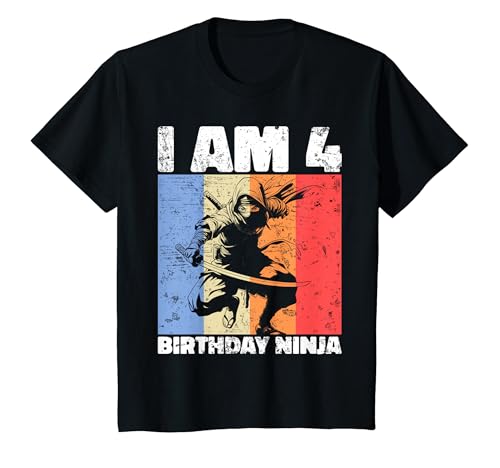 Kinder Fourth Birthday Theme Ninja 4th Birthday Boy 4 year old T-Shirt von Birthday Outfits For Boy or Girl 4 Year Old Gifts