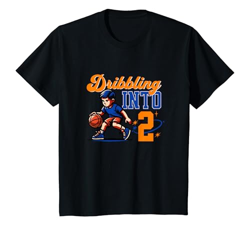 Kinder Basketballspieler Dribbling Into 2 Year Old 2nd Birthday Boy T-Shirt von Birthday Party Apparel For Kids