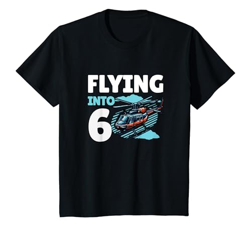 Kinder Helikopter Flying Into 6 Year Old 6th Birthday Boy T-Shirt von Birthday Party Apparel For Kids